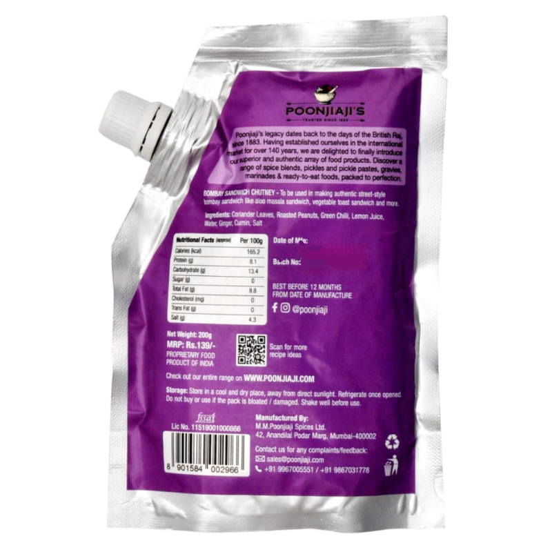 Poonjiaji Bombay Sandwich Chutney, 200g